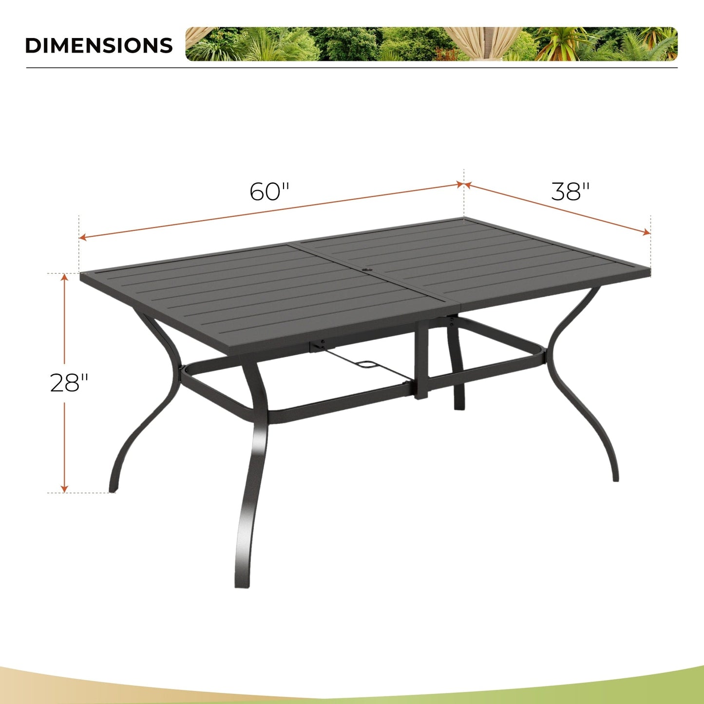 MAISON ARTS Set da pranzo per esterni, 6 sedie girevoli da giardino e tavolo da pranzo rettangolare 60x38 con foro per ombrellone
