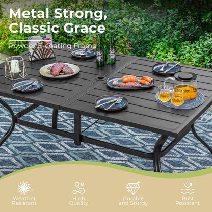 MAISON ARTS Set da pranzo per esterni, 6 sedie girevoli da giardino e tavolo da pranzo rettangolare 60x38 con foro per ombrellone