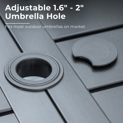 MAISON ARTS Set da pranzo per esterni, 6 sedie girevoli da giardino e tavolo da pranzo rettangolare 60x38 con foro per ombrellone