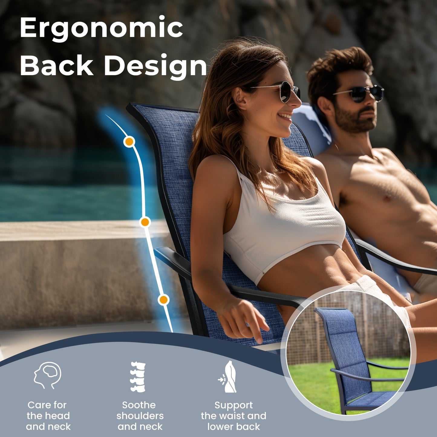 MAISON ARTS Set da pranzo per esterni, 6 sedie girevoli da giardino e tavolo da pranzo rettangolare 60x38 con foro per ombrellone