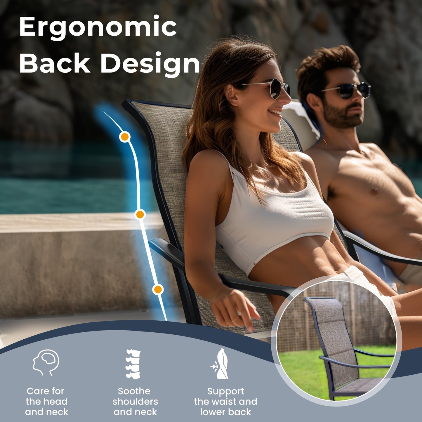 MAISON ARTS Set da pranzo per esterni, 6 sedie girevoli da giardino e tavolo da pranzo rettangolare 60x38 con foro per ombrellone