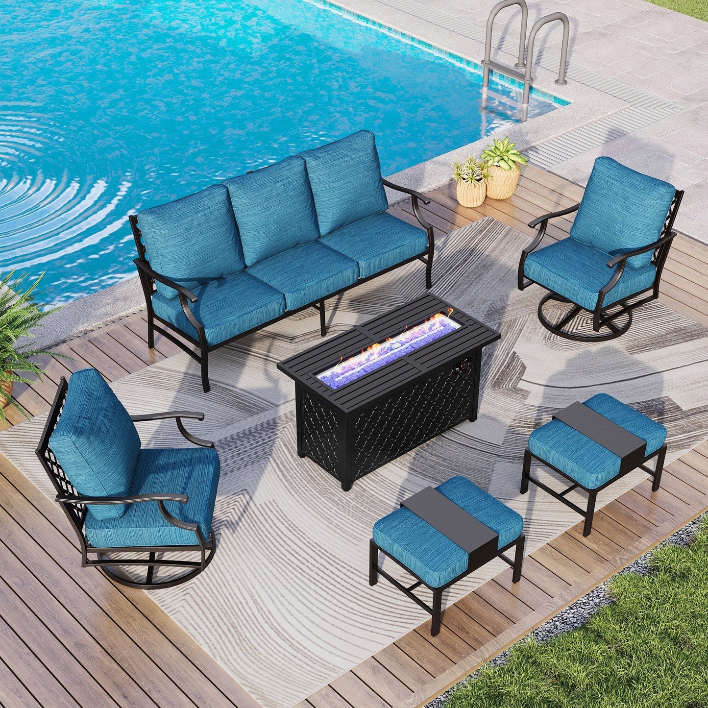 MAISON ARTS Set di divani da esterno da 4/6 pezzi, set da conversazione per patio con tavolo da fuoco a gas da 45''