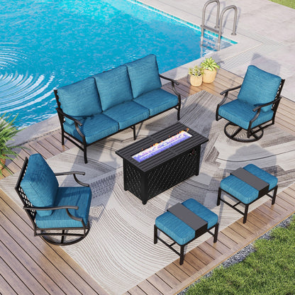 MAISON ARTS Set di divani da esterno da 4/6 pezzi, set da conversazione per patio con tavolo da fuoco a gas da 45''