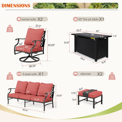 MAISON ARTS Set di divani da esterno da 4/6 pezzi, set da conversazione per patio con tavolo da fuoco a gas da 45''