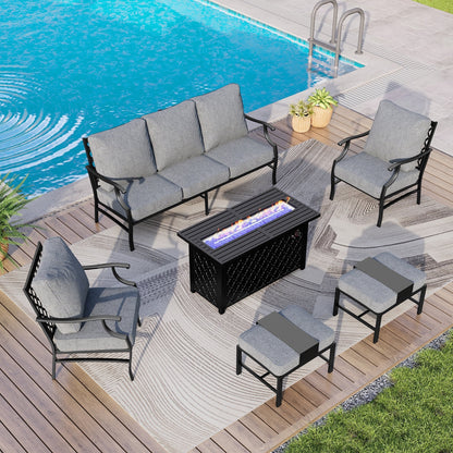 MAISON ARTS Set di divani da esterno da 4/6 pezzi, set da conversazione per patio con tavolo da fuoco a gas da 45''