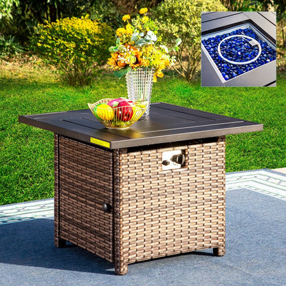 MAISON ARTS Set da esterno oversize da 6 pezzi con braciere - Divano a 3 posti, divano a 2 posti, sedie girevoli, pouf (beige)