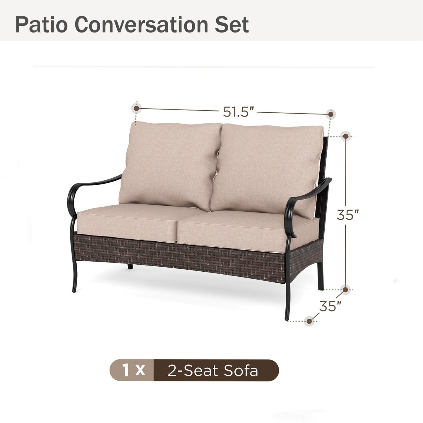 MAISON ARTS Set da esterno oversize da 6 pezzi con braciere - Divano a 3 posti, divano a 2 posti, sedie girevoli, pouf (beige)