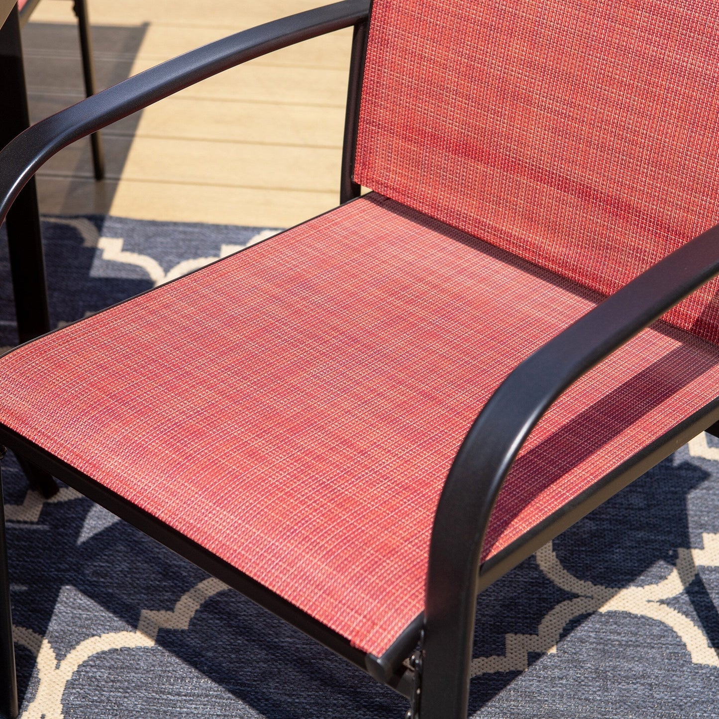 MAISON ARTS Set da pranzo per patio, tavolo rettangolare in metallo da 7 pezzi e 6 sedie in textilene