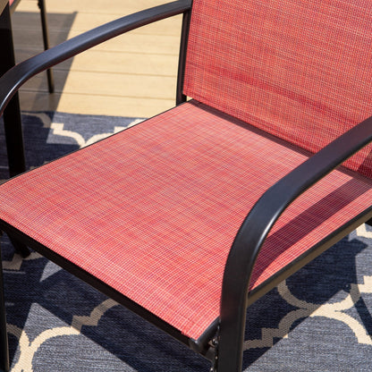 MAISON ARTS Set da pranzo per patio, tavolo rettangolare in metallo da 7 pezzi e 6 sedie in textilene