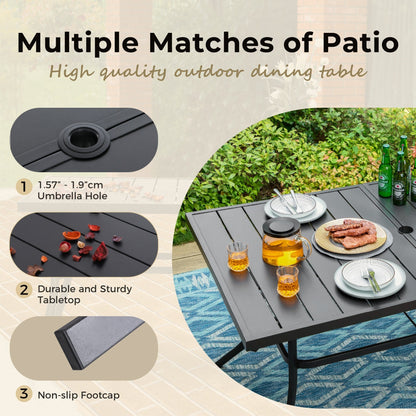 MAISON ARTS Set da pranzo per patio 7 pezzi con 1 tavolo rettangolare in metallo e 6 sedie in textilene