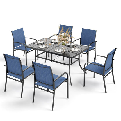 MAISON ARTS Set da pranzo per patio 7 pezzi con 1 tavolo rettangolare in metallo e 6 sedie in textilene