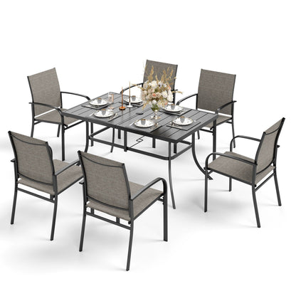 MAISON ARTS Set da pranzo per patio 7 pezzi con 1 tavolo rettangolare in metallo e 6 sedie in textilene