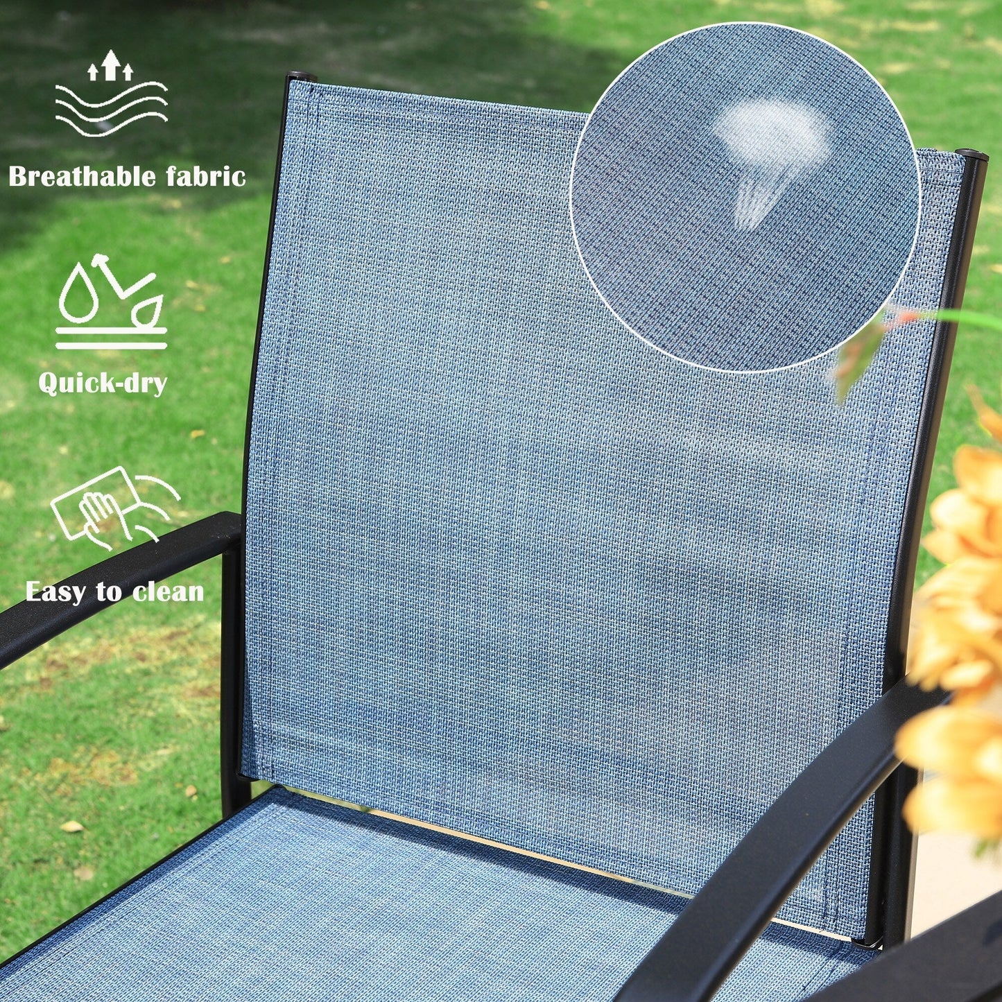 MAISON ARTS Set da pranzo per patio 7 pezzi con 1 tavolo rettangolare in metallo e 6 sedie in textilene