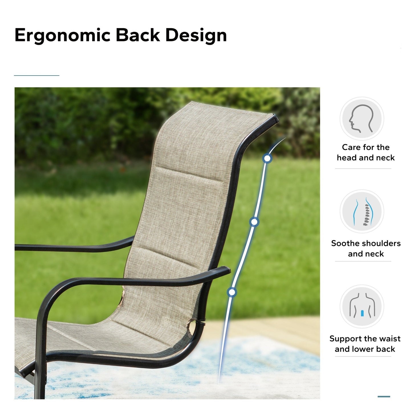 MAISON?ARTS Set da pranzo per patio da 9 pezzi, tavolo quadrato in metallo da 60 pollici e sedie a dondolo da pranzo con cinghie