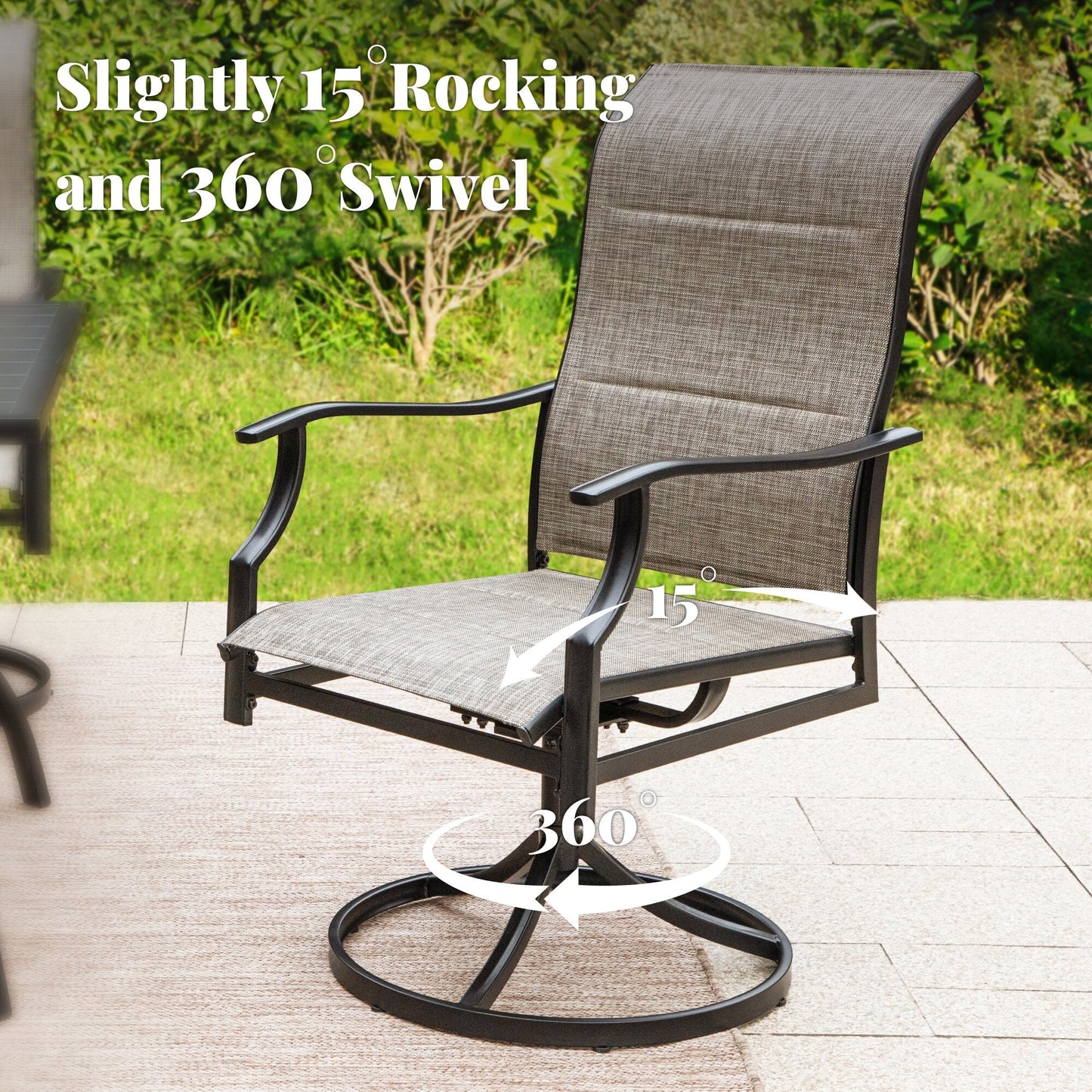 MAISON?ARTS Set da pranzo per patio da 9 pezzi, tavolo quadrato in metallo da 60 pollici e sedie a dondolo da pranzo con cinghie