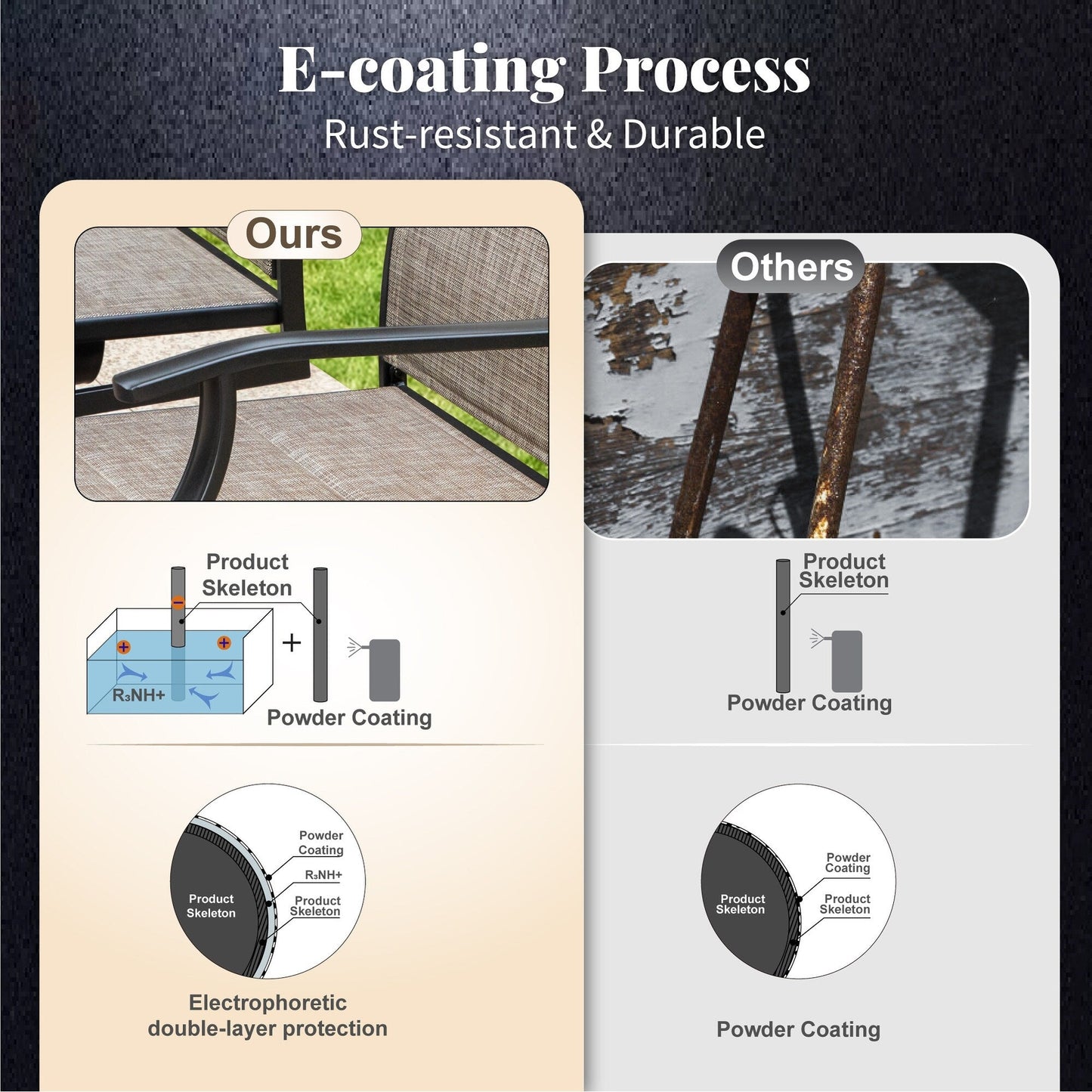 MAISON?ARTS Set da pranzo per patio da 9 pezzi, tavolo quadrato in metallo da 60 pollici e sedie a dondolo da pranzo con cinghie