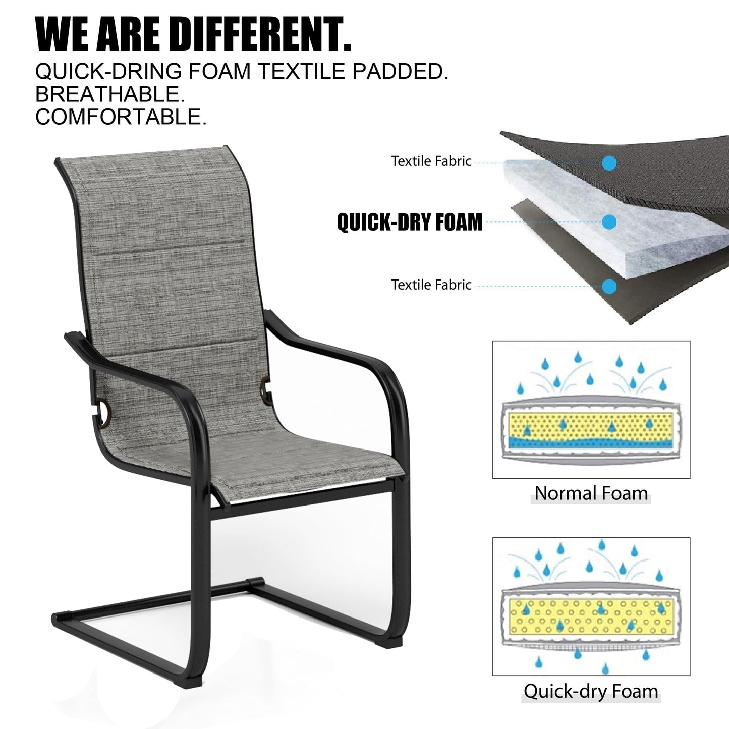 MAISON?ARTS Set da pranzo per patio da 9 pezzi, tavolo quadrato in metallo da 60 pollici e sedie a dondolo da pranzo con cinghie