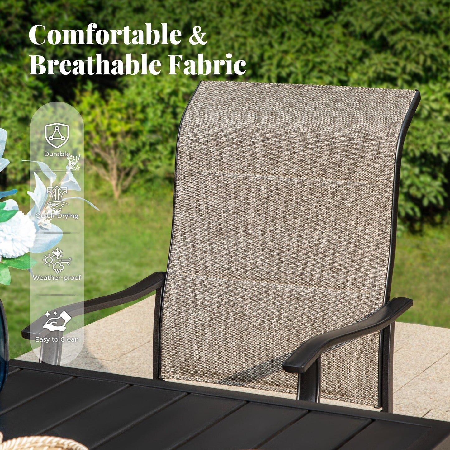 MAISON?ARTS Set da pranzo per patio da 9 pezzi, tavolo quadrato in metallo da 60 pollici e sedie a dondolo da pranzo con cinghie