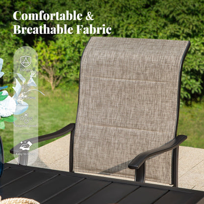 MAISON?ARTS Set da pranzo per patio da 9 pezzi, tavolo quadrato in metallo da 60 pollici e sedie a dondolo da pranzo con cinghie