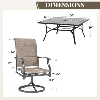 MAISON?ARTS Set da pranzo per patio da 9 pezzi, tavolo quadrato in metallo da 60 pollici e sedie a dondolo da pranzo con cinghie