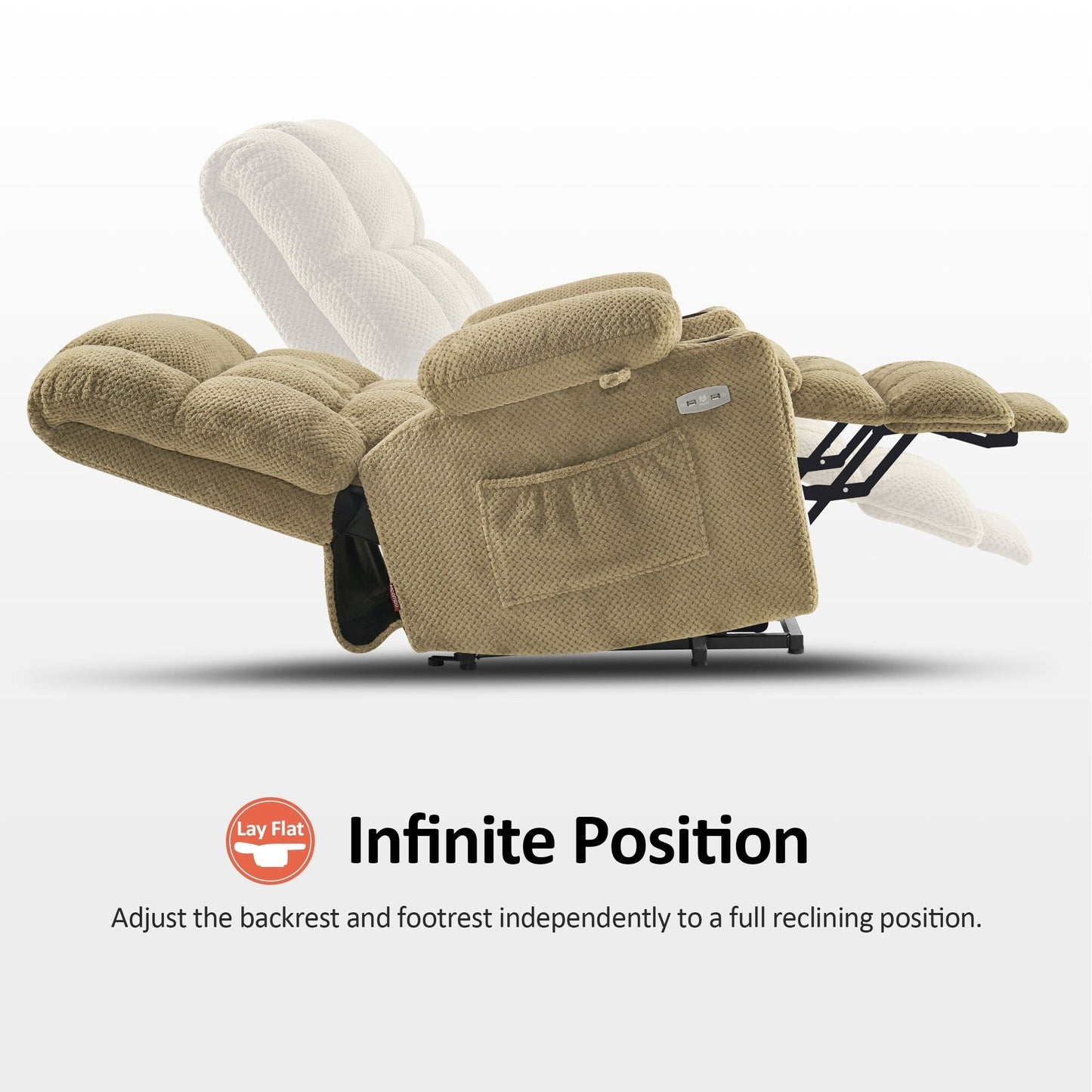 Poltrona reclinabile elettrica MCombo Medium a doppio motore, posizione infinita, massaggio e calore, poggiapiedi esteso, tessuto 7890