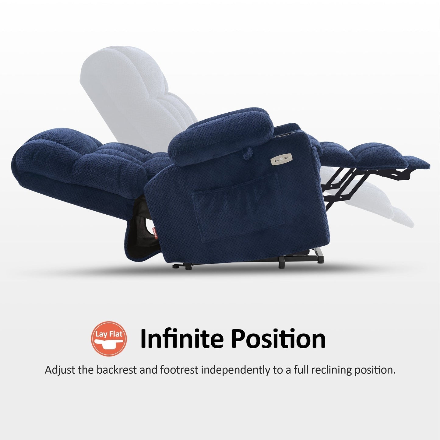 Poltrona reclinabile elettrica MCombo Medium a doppio motore, posizione infinita, massaggio e calore, poggiapiedi esteso, tessuto 7890