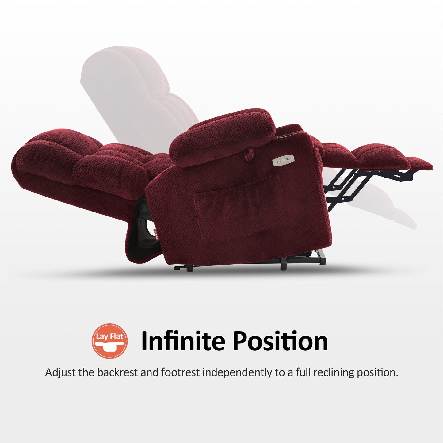 Poltrona reclinabile elettrica MCombo Medium a doppio motore, posizione infinita, massaggio e calore, poggiapiedi esteso, tessuto 7890