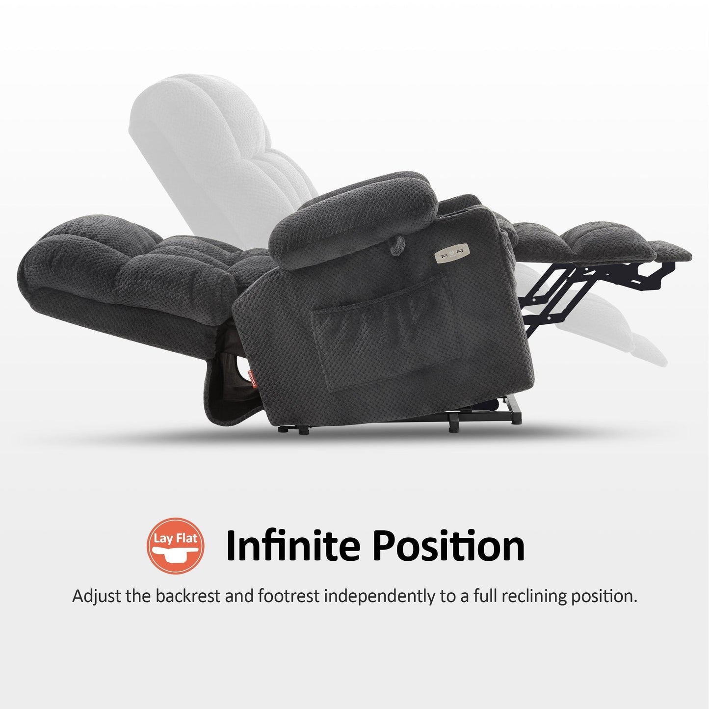 Poltrona reclinabile elettrica MCombo Medium a doppio motore, posizione infinita, massaggio e calore, poggiapiedi esteso, tessuto 7890