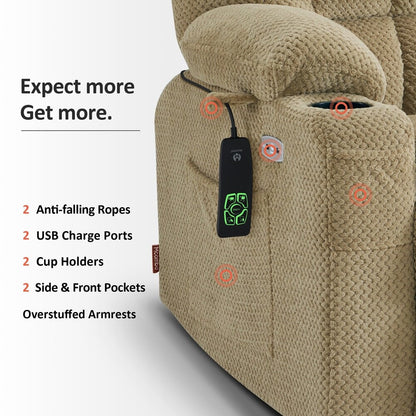 Poltrona reclinabile elettrica MCombo a doppio motore con massaggio e calore, posizione infinita, porte USB, tessuto R7897