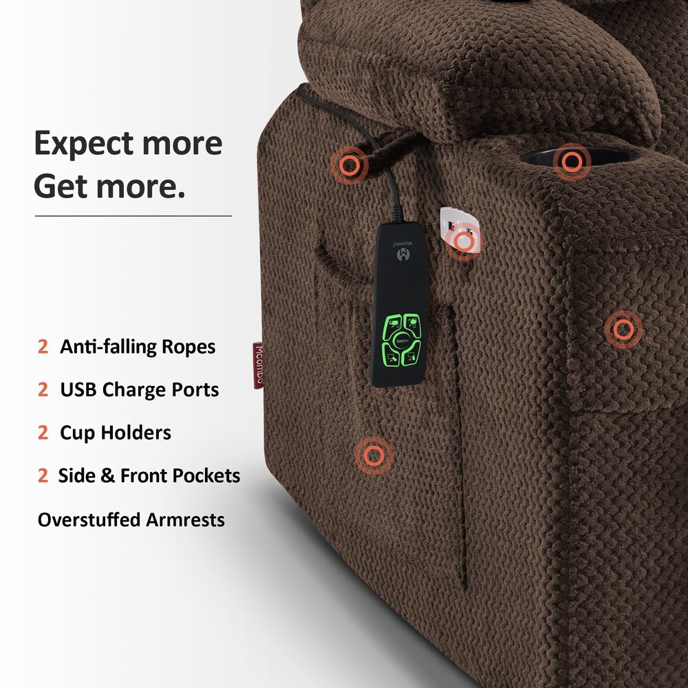 Poltrona reclinabile elettrica MCombo a doppio motore con massaggio e calore, posizione infinita, porte USB, tessuto R7897