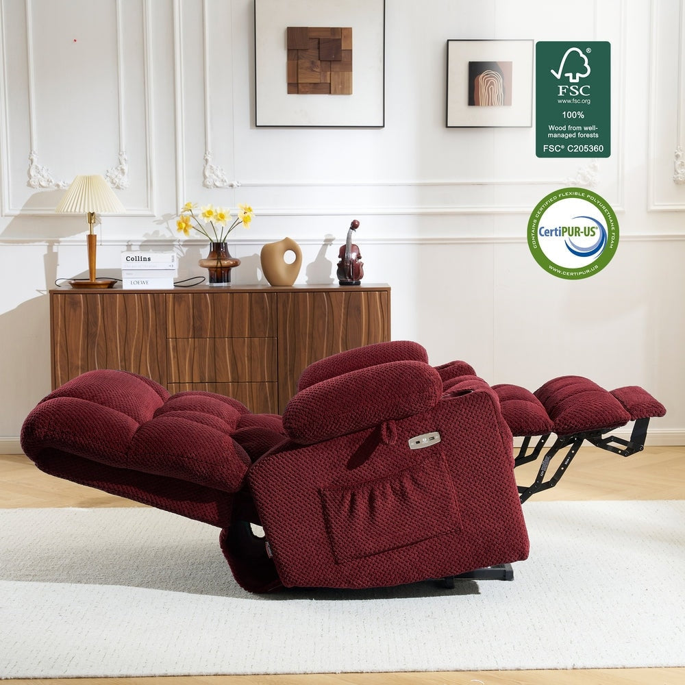 Poltrona reclinabile elettrica MCombo a doppio motore con massaggio e calore, posizione infinita, porte USB, tessuto R7897