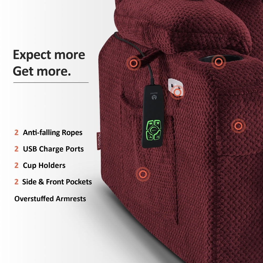 Poltrona reclinabile elettrica MCombo a doppio motore con massaggio e calore, posizione infinita, porte USB, tessuto R7897