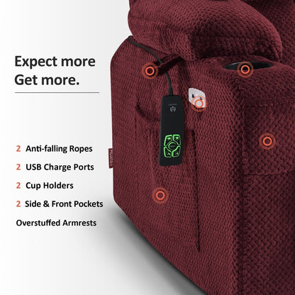 Poltrona reclinabile elettrica MCombo a doppio motore con massaggio e calore, posizione infinita, porte USB, tessuto R7897