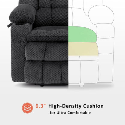 Poltrona reclinabile elettrica MCombo a doppio motore con massaggio e calore, posizione infinita, porte USB, tessuto R7897