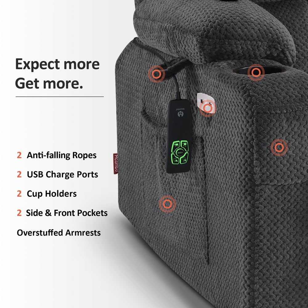 Poltrona reclinabile elettrica MCombo a doppio motore con massaggio e calore, posizione infinita, porte USB, tessuto R7897