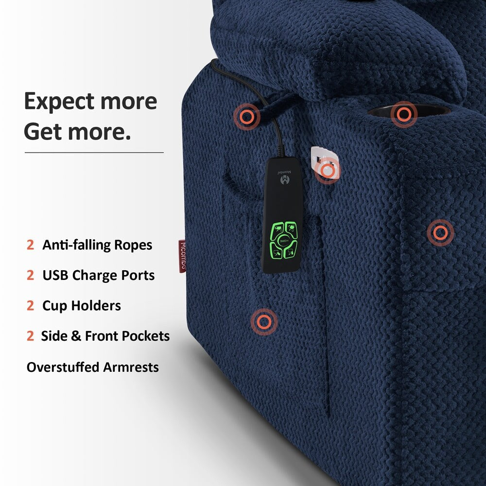 Poltrona reclinabile elettrica MCombo a doppio motore con massaggio e calore, posizione infinita, porte USB, tessuto R7897