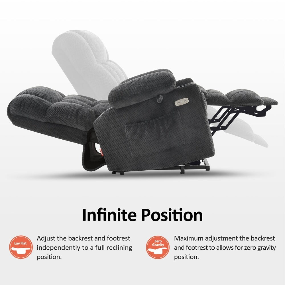 Poltrona reclinabile elettrica MCombo a doppio motore con massaggio e calore, posizione infinita, porte USB, tessuto R7897