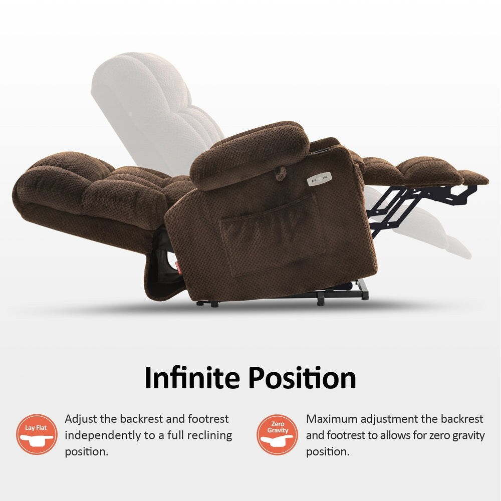 Poltrona reclinabile elettrica MCombo a doppio motore con massaggio e calore, posizione infinita, porte USB, tessuto R7897