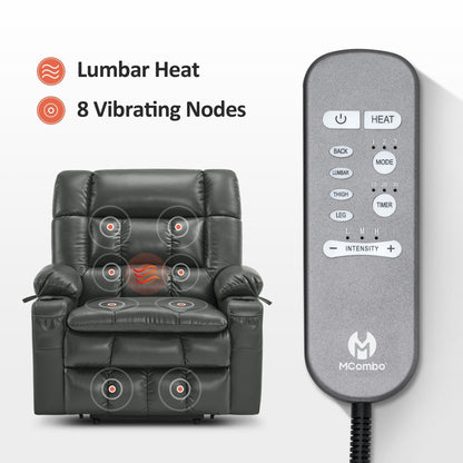 Poltrona reclinabile elettrica MCombo a doppio motore con massaggio e calore, posizione infinita, similpelle R7897 (media-larga)