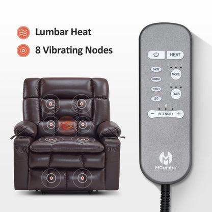 Poltrona reclinabile elettrica MCombo a doppio motore con massaggio e calore, posizione infinita, similpelle R7897 (media-larga)