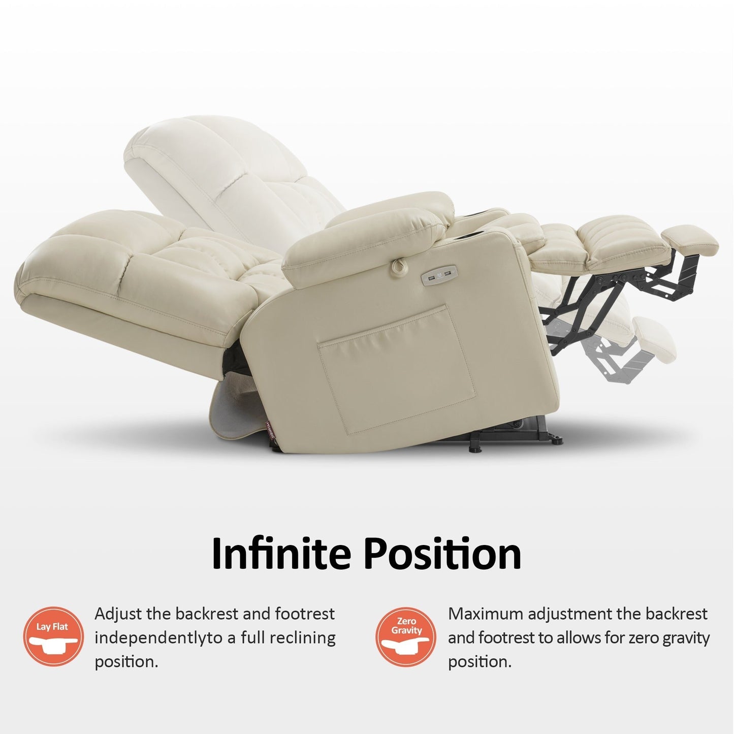 Poltrona reclinabile elettrica MCombo a doppio motore con massaggio e calore, posizione infinita, similpelle R7897 (media-larga)