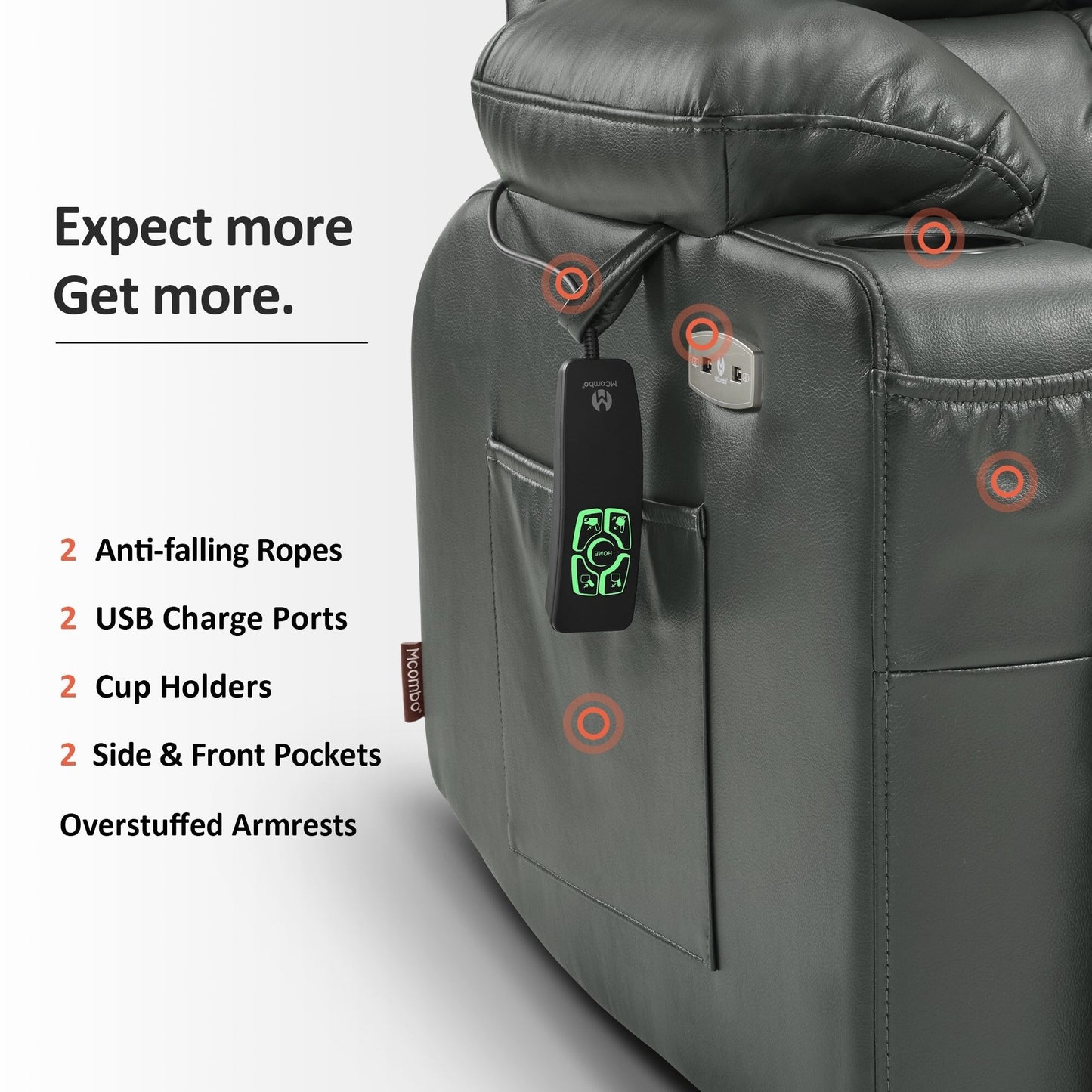 Poltrona reclinabile elettrica MCombo a doppio motore con massaggio e calore, posizione infinita, similpelle R7897 (media-larga)