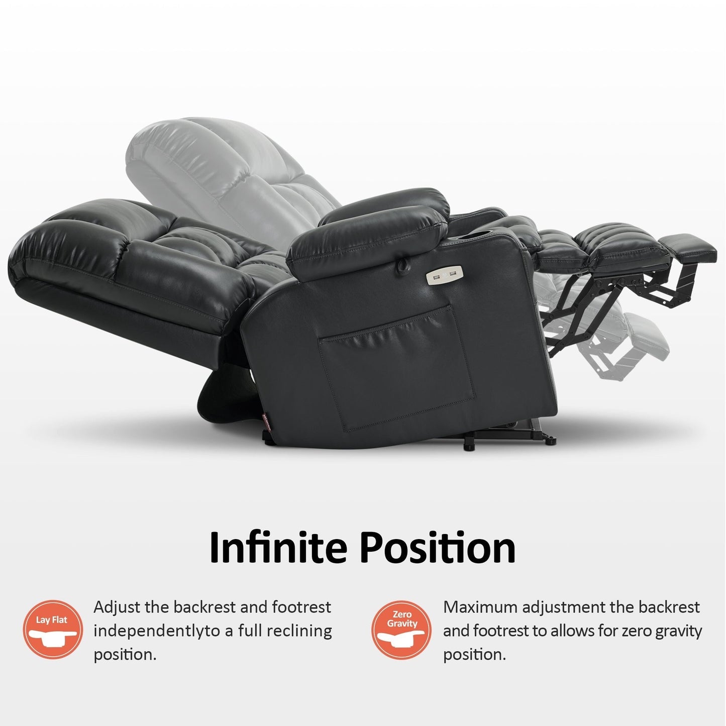 Poltrona reclinabile elettrica MCombo a doppio motore con massaggio e calore, posizione infinita, similpelle R7897 (media-larga)