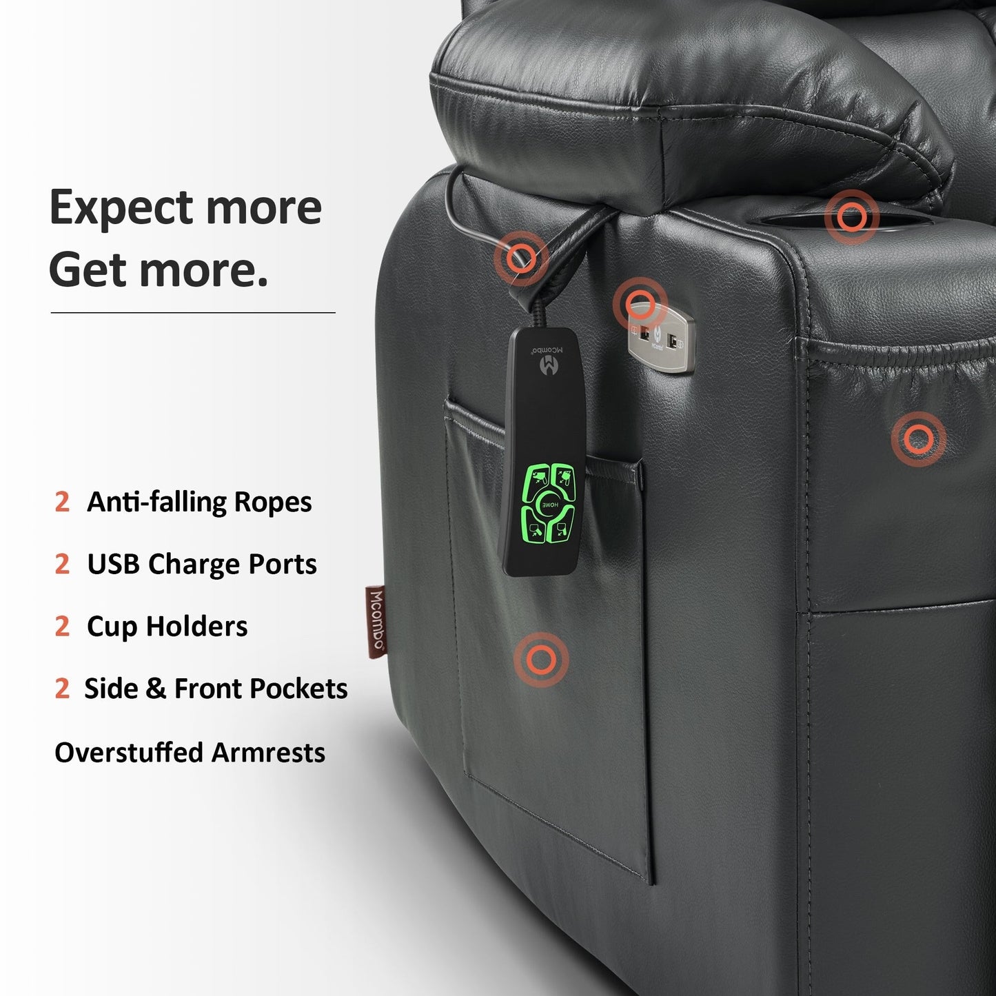 Poltrona reclinabile elettrica MCombo a doppio motore con massaggio e calore, posizione infinita, similpelle R7897 (media-larga)