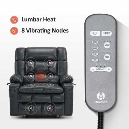 Poltrona reclinabile elettrica MCombo a doppio motore con massaggio e calore, posizione infinita, similpelle R7897 (media-larga)