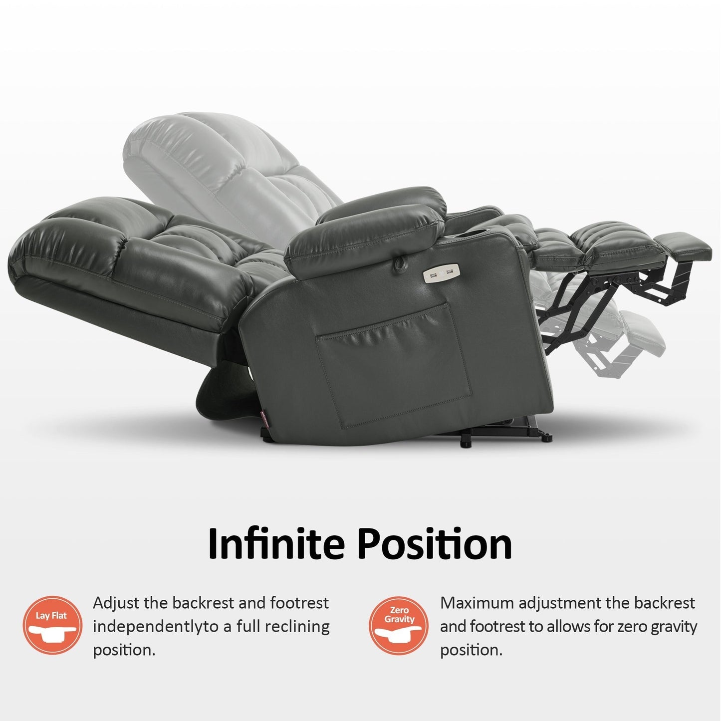 Poltrona reclinabile elettrica MCombo a doppio motore con massaggio e calore, posizione infinita, similpelle R7897 (media-larga)