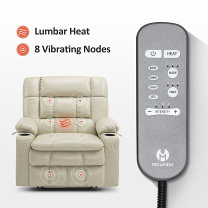 Poltrona reclinabile elettrica MCombo a doppio motore con massaggio e calore, posizione infinita, similpelle R7897 (media-larga)