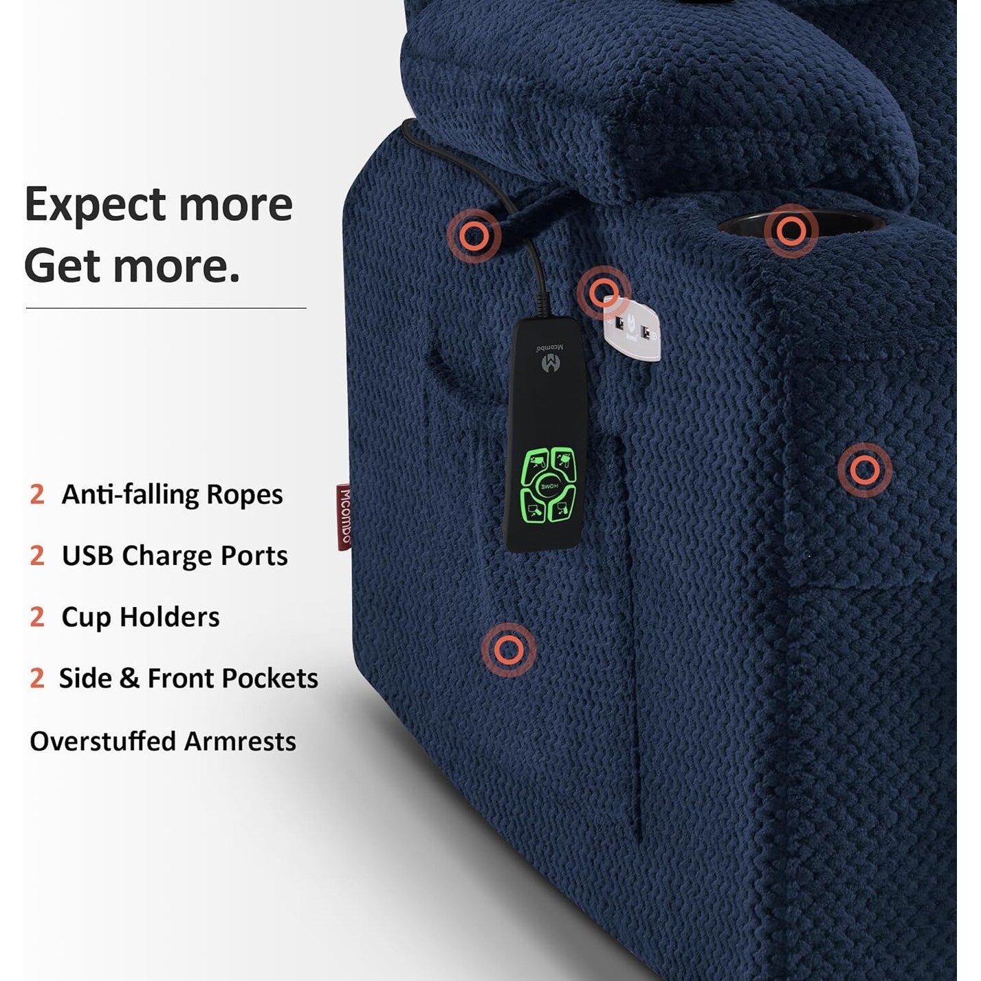 Poltrona reclinabile elettrica MCombo a doppio motore con massaggio e calore per persone di corporatura robusta, tessuto R7891 (Large-Wide)