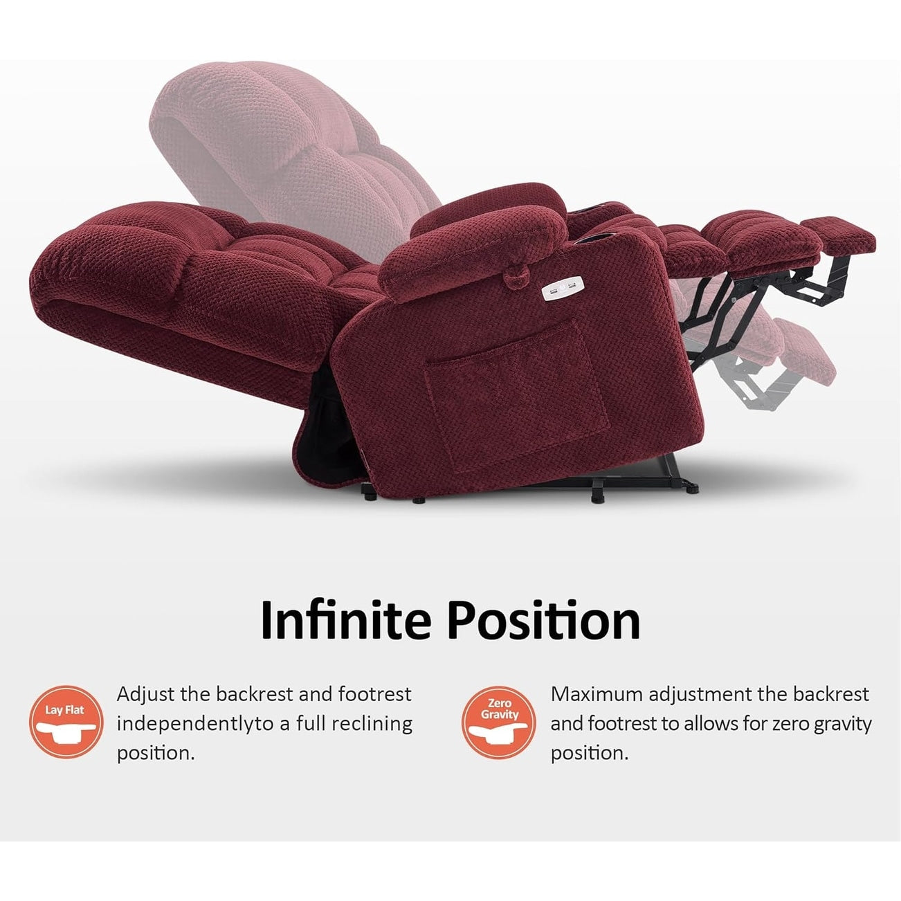 Poltrona reclinabile elettrica MCombo a doppio motore con massaggio e calore per persone di corporatura robusta, tessuto R7891 (Large-Wide)