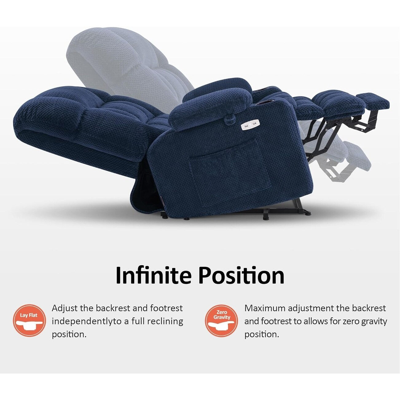 Poltrona reclinabile elettrica MCombo a doppio motore con massaggio e calore per persone di corporatura robusta, tessuto R7891 (Large-Wide)